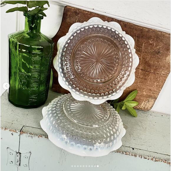 Vtg Anchor Hocking Moonstone Hobnail Opalescent Milk Glass Bowls Ruffle Set x3 - Picture 10 of 10